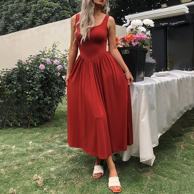 Sling Square Collar Pleated Dress