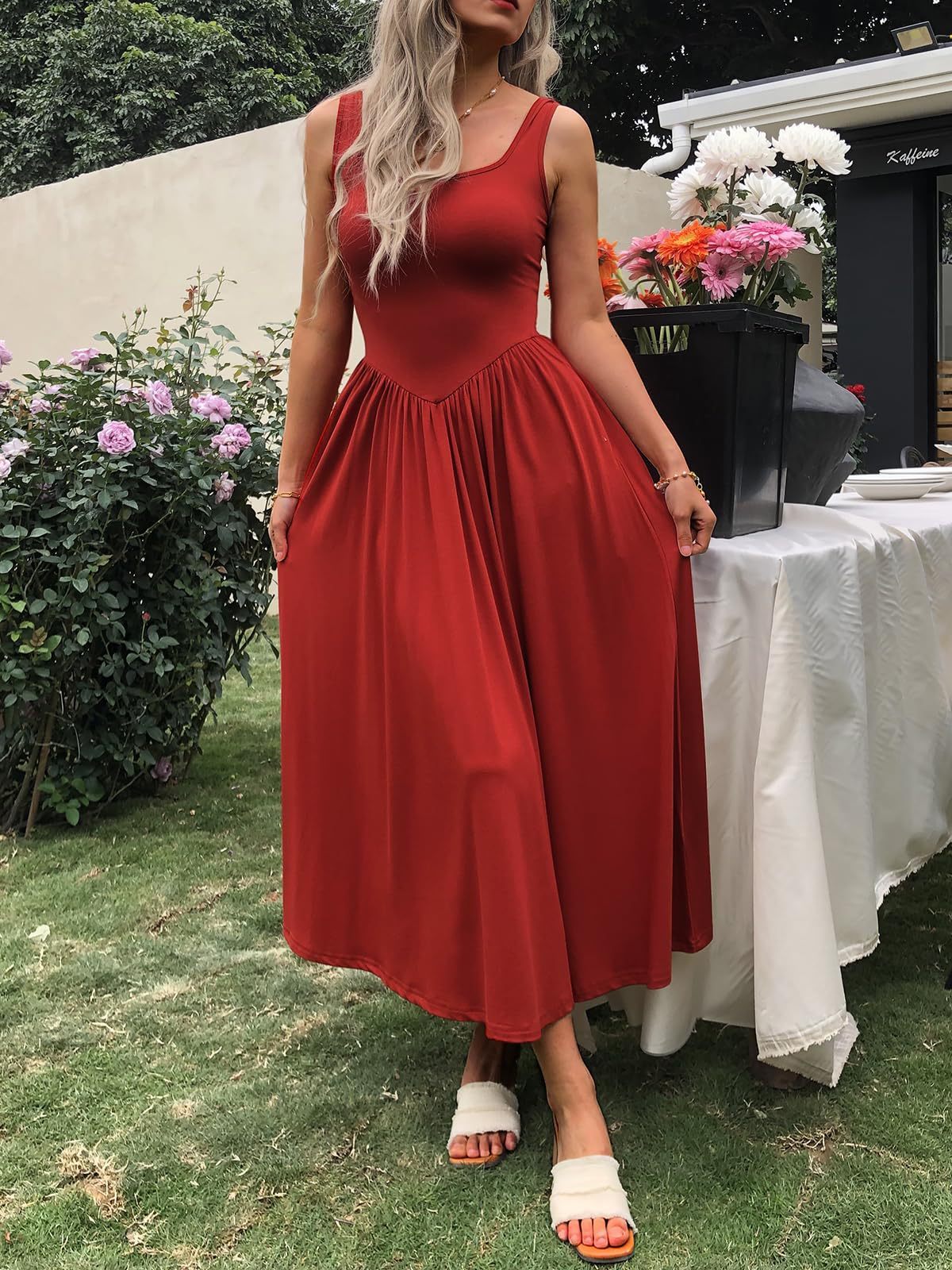 Sling Square Collar Pleated Dress