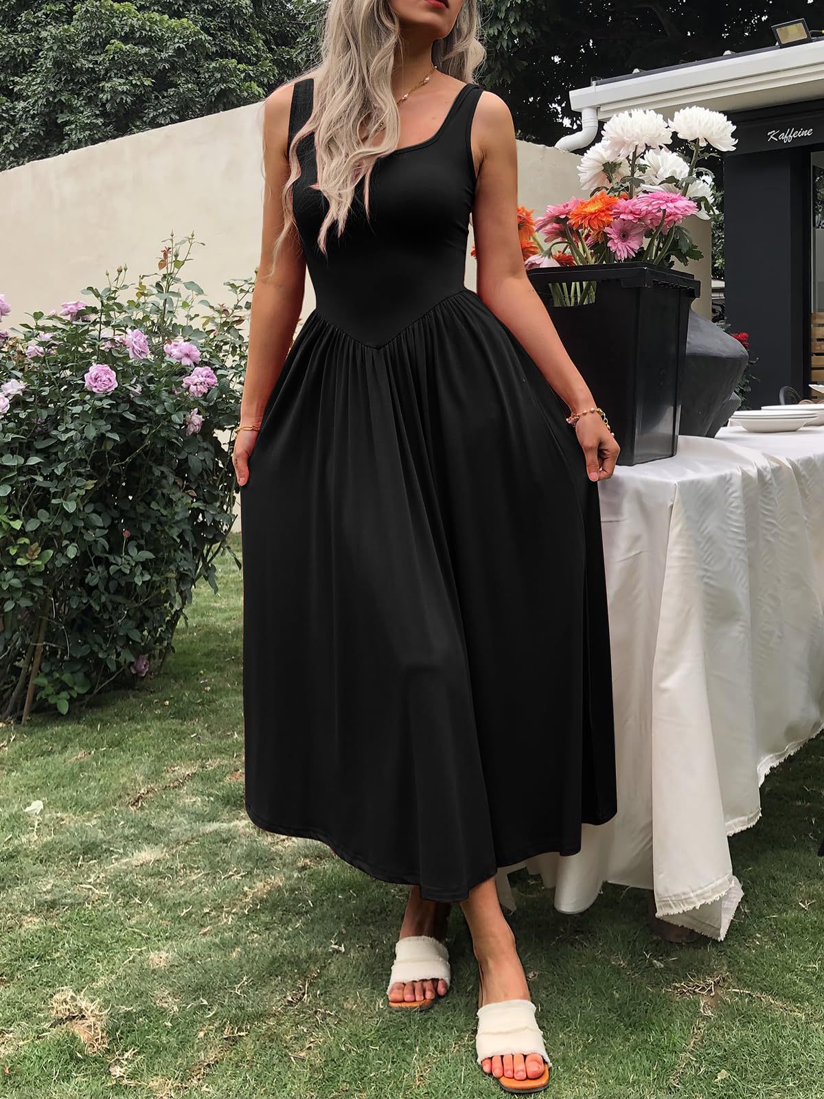 Sling Square Collar Pleated Dress