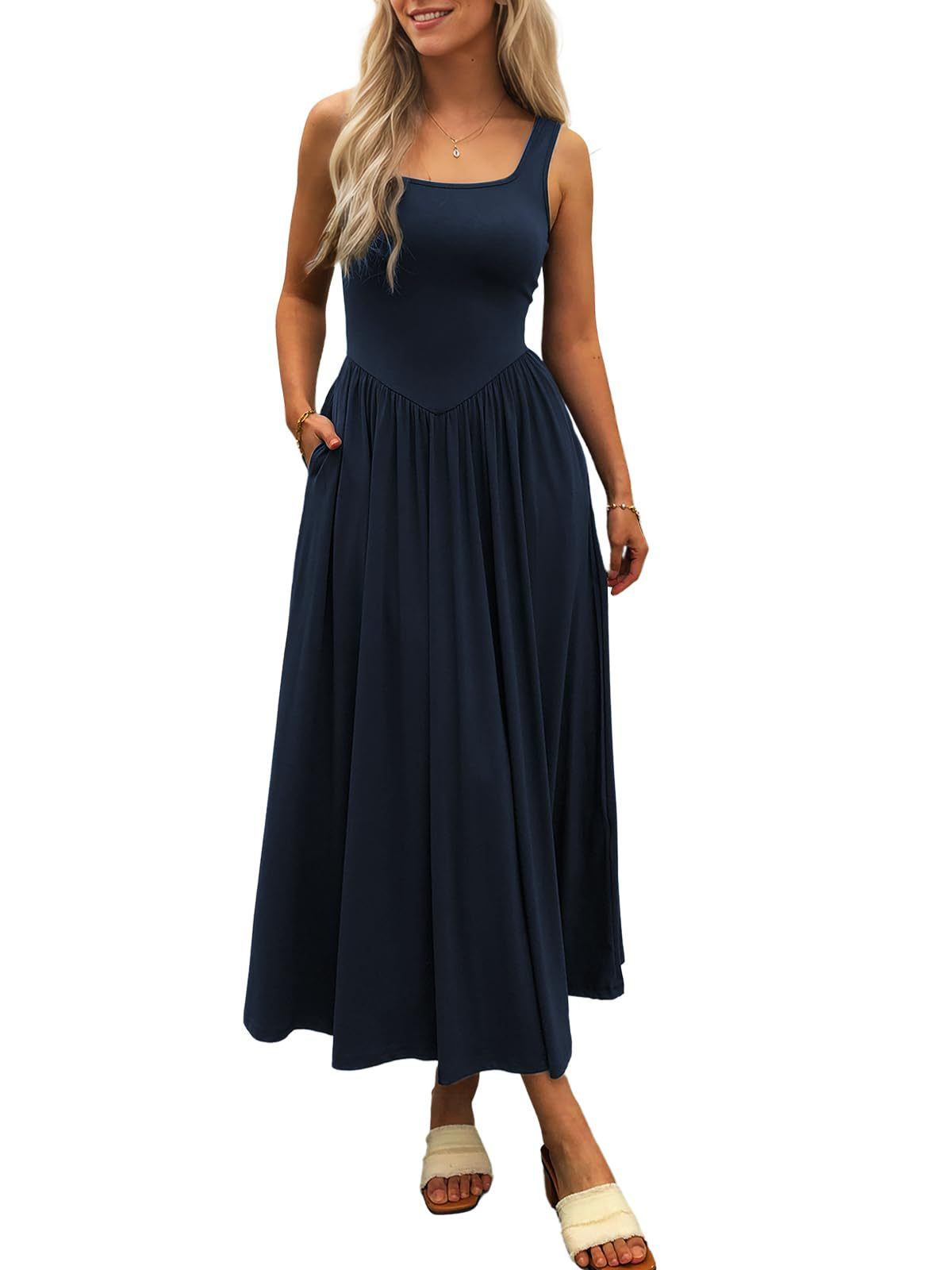 Sling Square Collar Pleated Dress