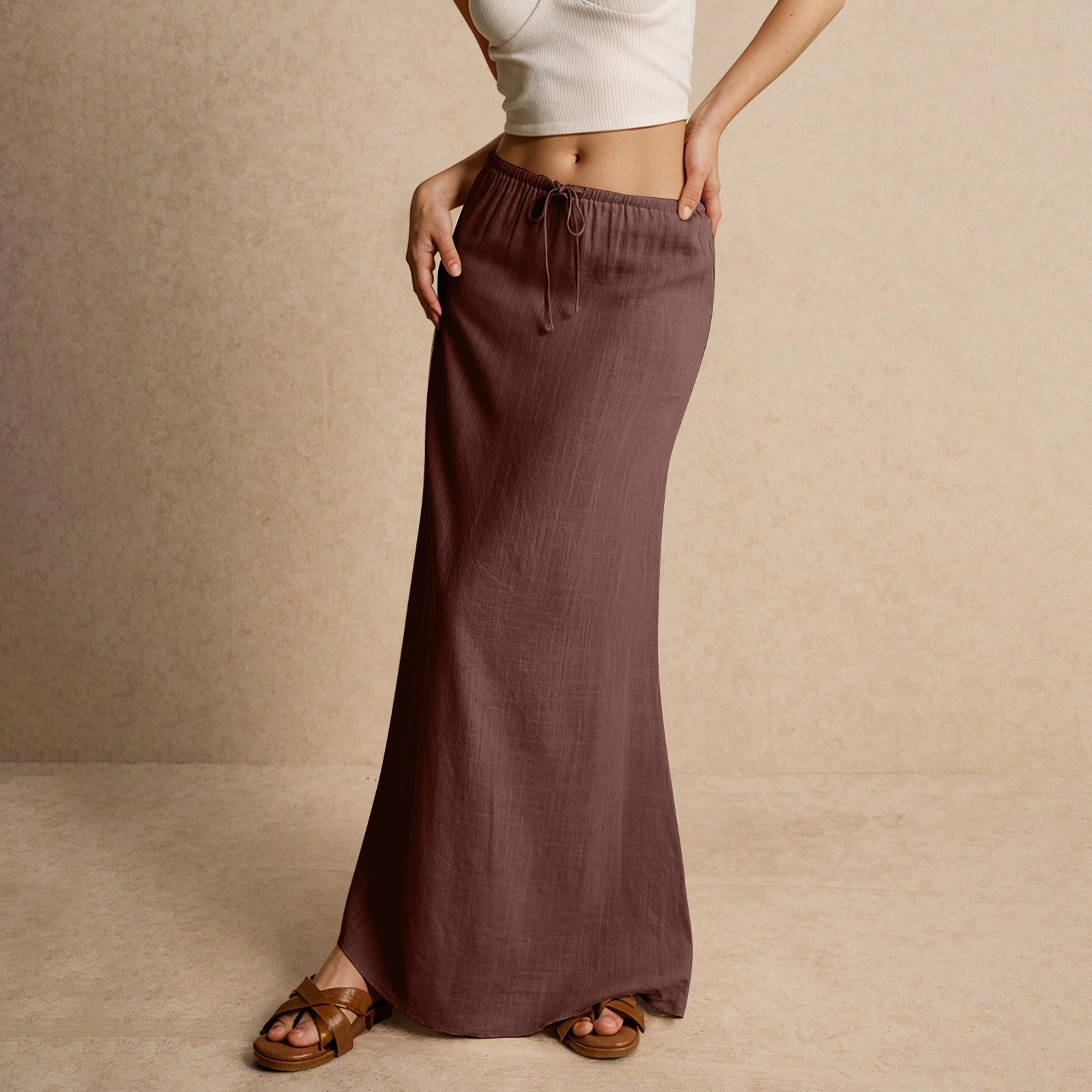 Drawstring Elastic Waist Skirt
