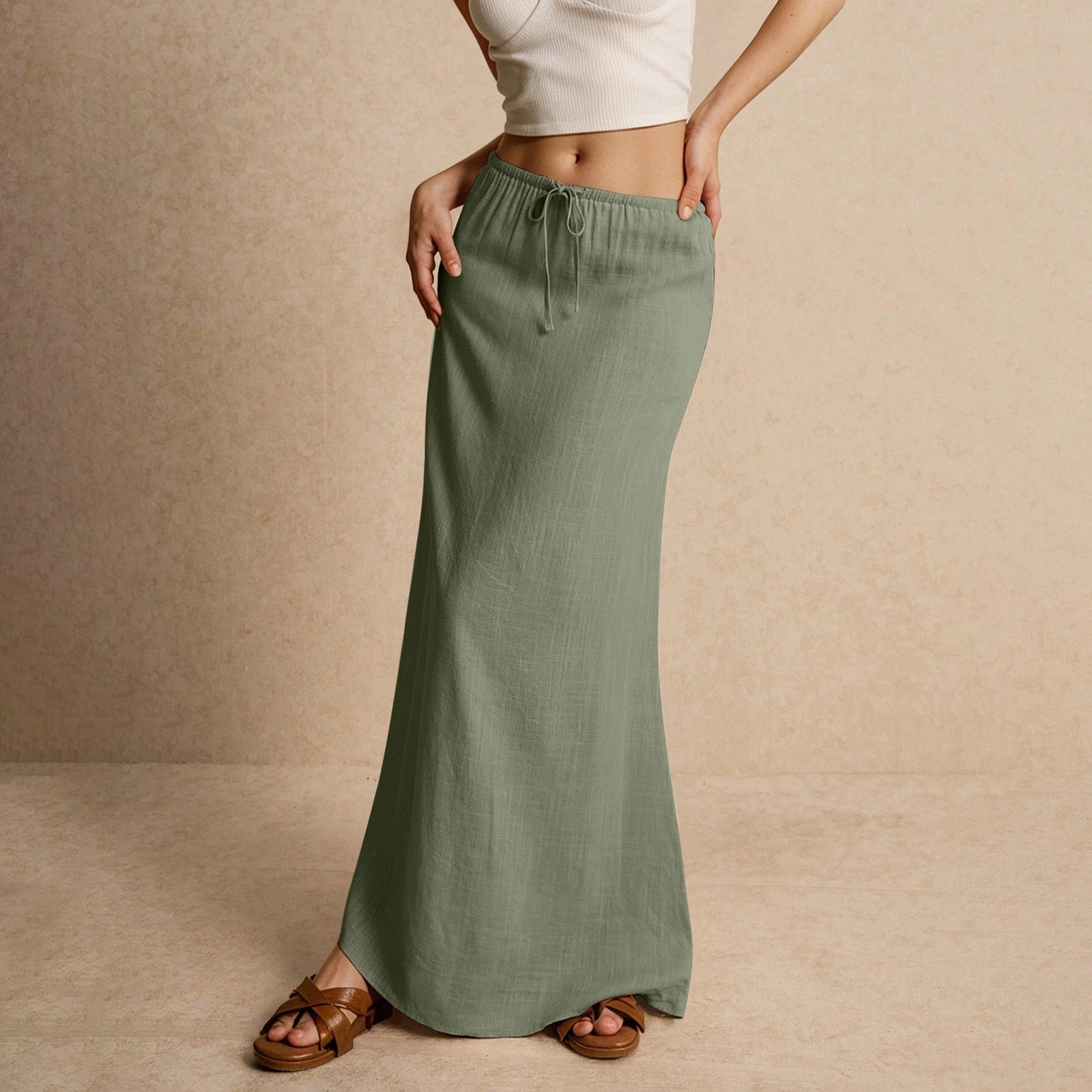 Drawstring Elastic Waist Skirt
