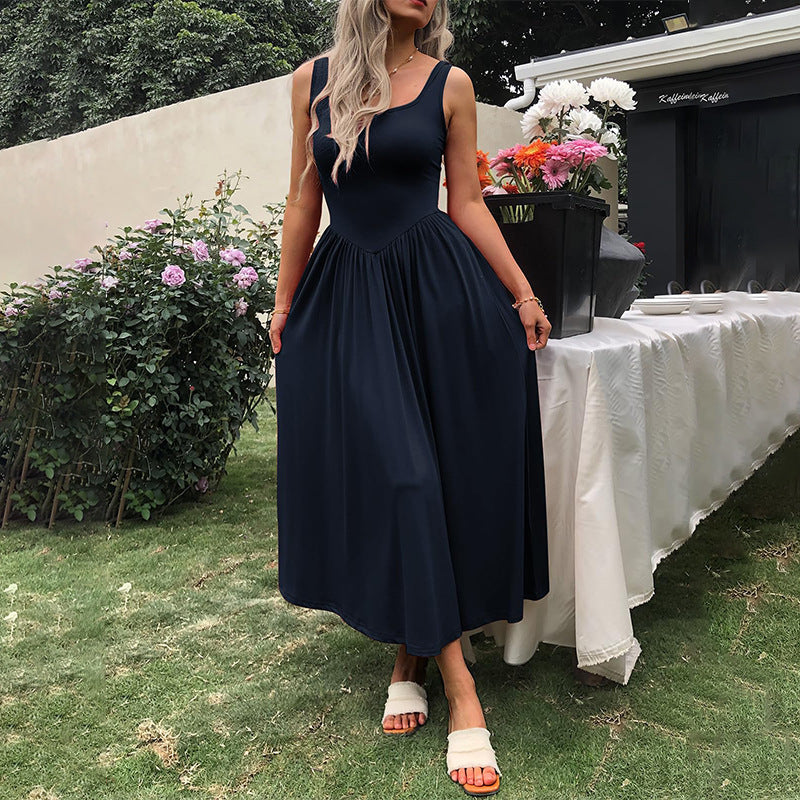 Sling Square Collar Pleated Dress