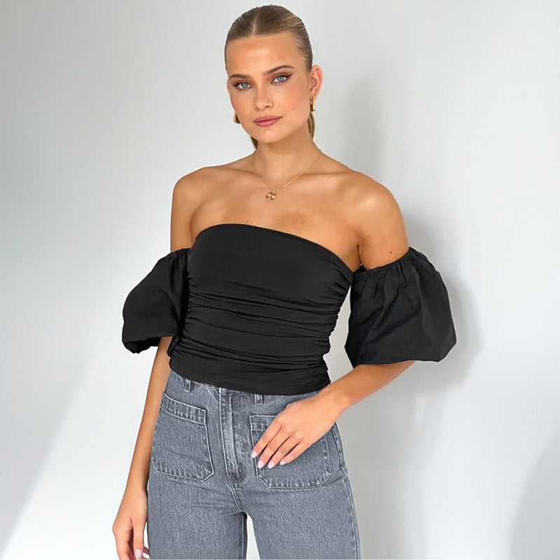 Women's Slim Fit Pleated Sleeve Tube Top