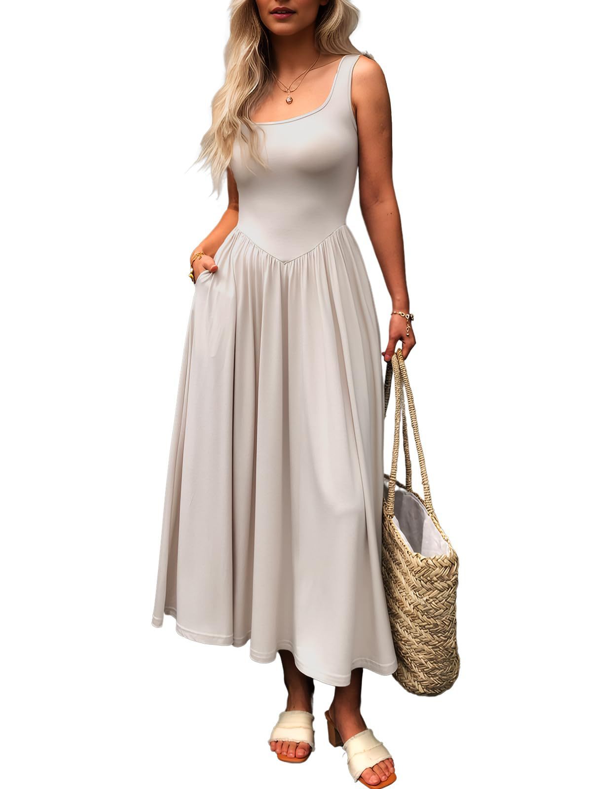 Sling Square Collar Pleated Dress