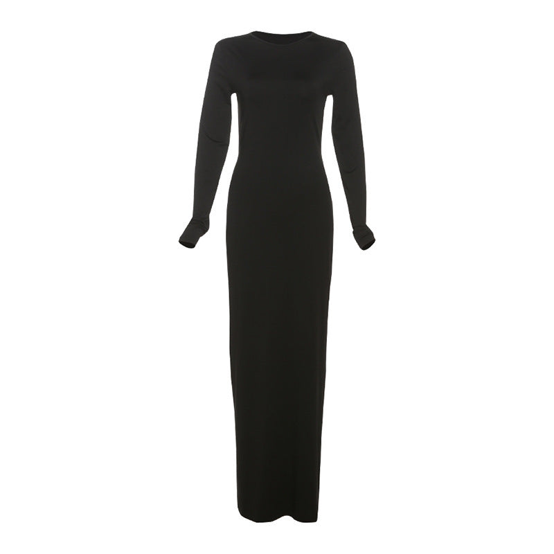 High Waist Backless Long Sleeve Dress