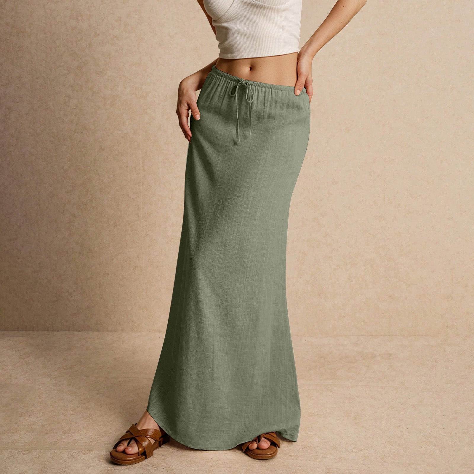Drawstring Elastic Waist Skirt