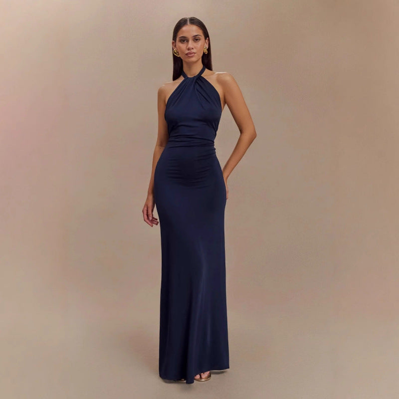Sleeveless Slim Waist Halter Sheath Dress