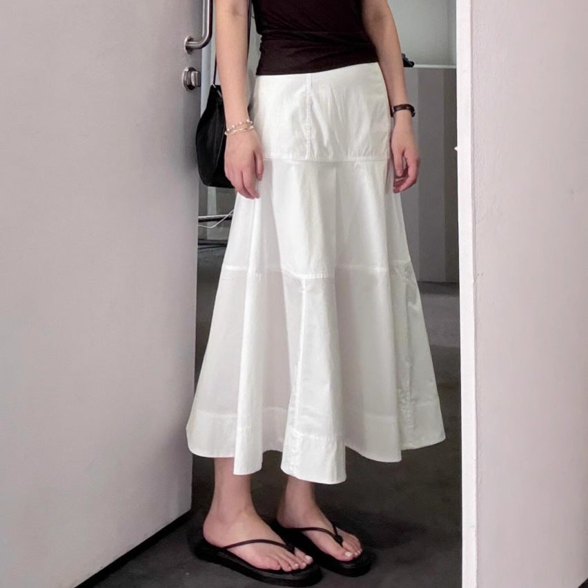High Waisted Spliced Cotton Mid Length Skirt