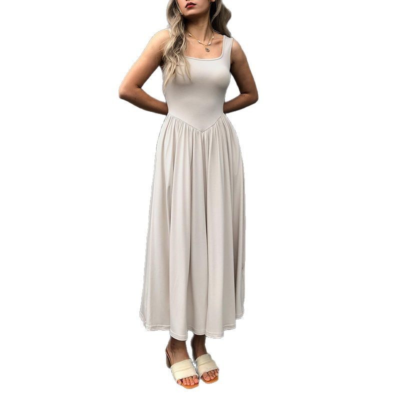 Sling Square Collar Pleated Dress