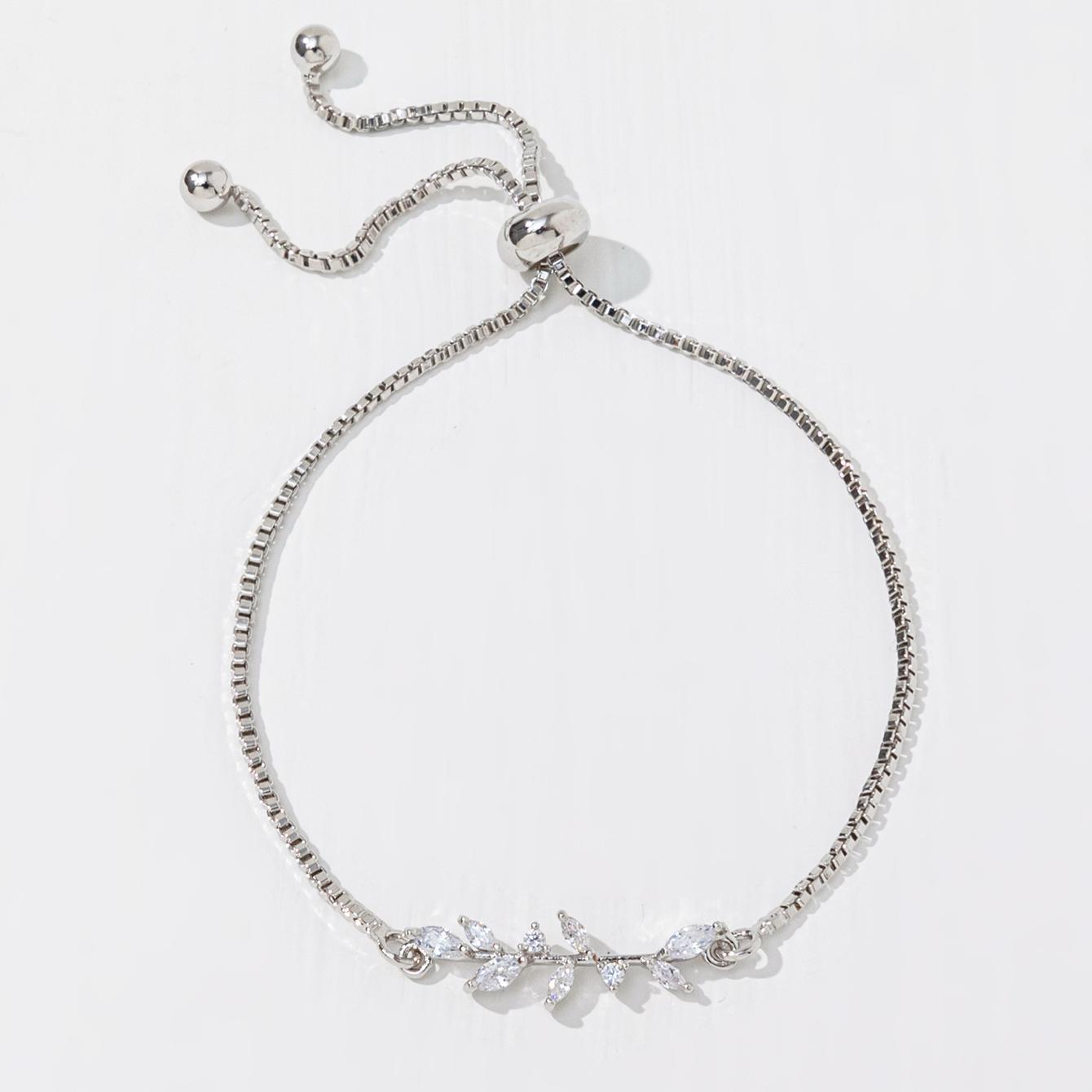 Silver Horse Eye Crystal Zircon Leaf Bracelet And Ring