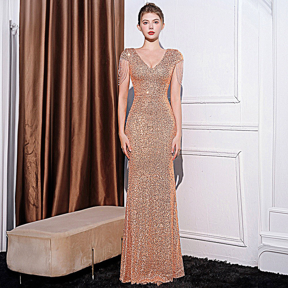 Sequined Slim Fit Slimming Long Dress