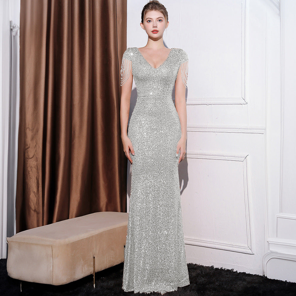 Sequined Slim Fit Slimming Long Dress