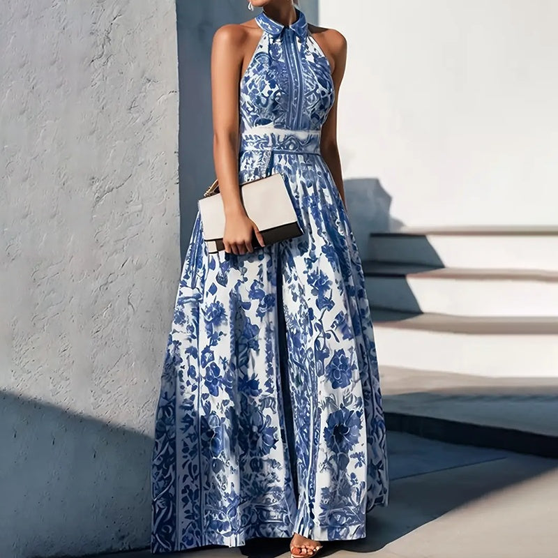 Floral Print Halter Neck Maxi Dress
